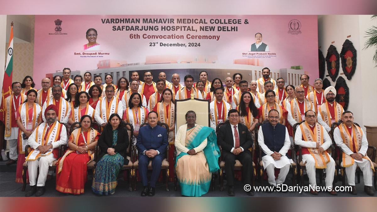 Droupadi Murmu, President of India, President, Indian President, Rashtrapati, Vardhman Mahavir Medical College And Safdarjung Hospital, New Delhi, Jagat Prakash Nadda, JP Nadda
