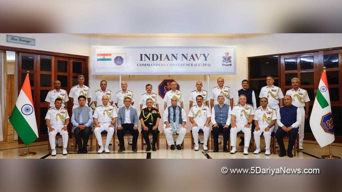 Rajnath Singh, Union Defence Minister, Defence Minister of India, BJP, Bharatiya Janata Party, Military, Navy, Indian Navy, General Anil Chauhan, Admiral Dinesh K Tripathi, Rajesh Kumar Singh, Naval Commanders Conference, Karwar, Karnataka