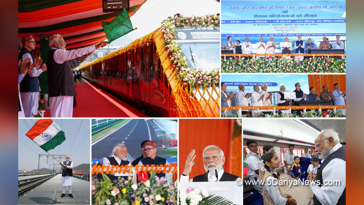 Narendra Modi, Modi, BJP, Bharatiya Janata Party, Prime Minister of India, Prime Minister, Narendra Damodardas Modi, Ashwini Vaishnaw, Dr Jitendra Singh, Omar Abdullah, Chief Minister of JK, Jammu and Kashmir National Conference, National Conference, Srinagar, Kashmir, Jammu And Kashmir, Jammu, Surinder Kumar Choudhary, Manoj Sinha, Lieutenant Governor JK, Raj Bhavan, Chenab Bridge, Vande Bharat, Railway Projects