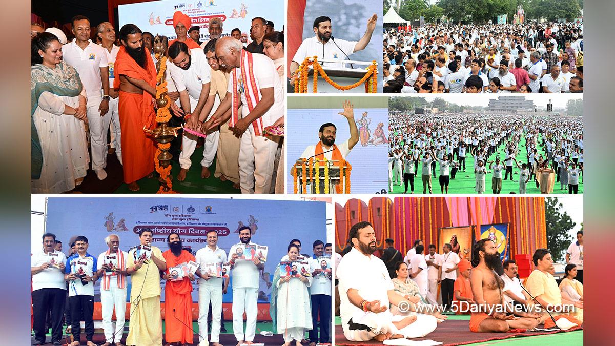 Nayab Singh Saini, Haryana, Bharatiya Janata Party, BJP, Haryana Chief Minister, Chief Minister of Haryana, BJP Haryana, Subhash Sudha, Arti Singh Rao, Naveen Jindal, Baba Ramdev, Bandaru Dattatreya, Haryana Governor, 11th International Yoga Day