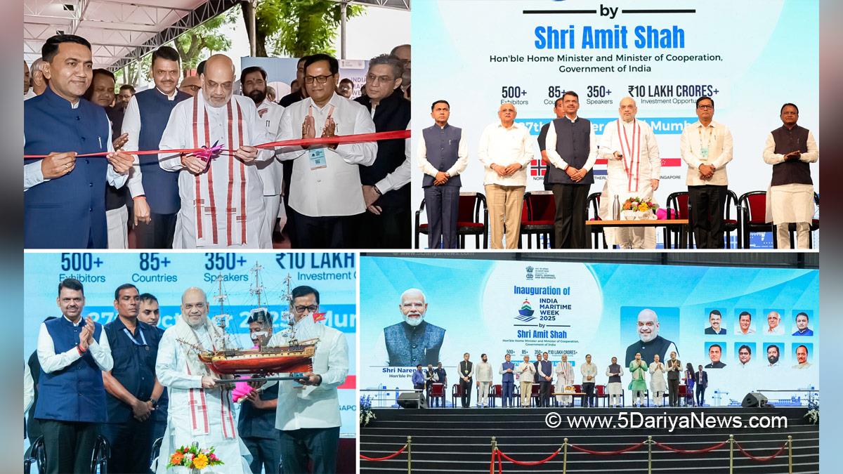 Amit Shah, Union Home Minister, BJP, Bharatiya Janata Party, Minister of Cooperation, Sarbananda Sonowal, Bhupendra Patel, Bhupendrabhai Rajnikantbhai Patel, Devendra Fadnavis, Mohan Charan Majhi, Pramod Sawant, Eknath Shinde, Shantanu Thakur, India Maritime Week 2025