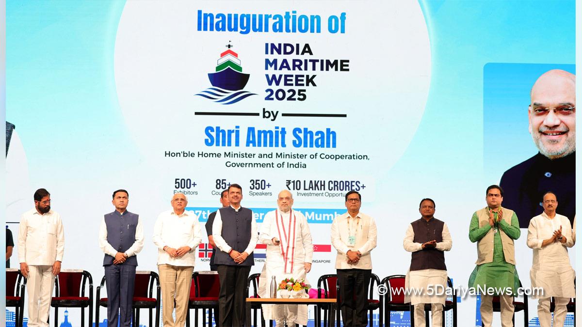 Amit Shah, Union Home Minister, BJP, Bharatiya Janata Party, Minister of Cooperation, Sarbananda Sonowal, Bhupendra Patel, Bhupendrabhai Rajnikantbhai Patel, Devendra Fadnavis, Mohan Charan Majhi, Pramod Sawant, Eknath Shinde, Shantanu Thakur, India Maritime Week 2025