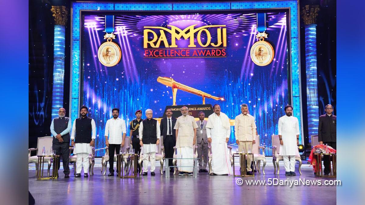 CP Radhakrishnan, Chandrapuram Ponnusami Radhakrishnan, Vice President of India, BJP, Bharatiya Janata Party, Gangapuram Kishan Reddy, G Kishan Reddy, Kinjarapu Rammohan Naidu, Kinjarapu Ram Mohan Naidu, Ram Mohan Naidu, A Revanth Reddy, Anumula Revanth Reddy, Revanth Reddy, Chief Minister of Telangana, N Chandrababu Naidu, Nara Chandrababu Naidu, Ramoji Excellence Awards 2025