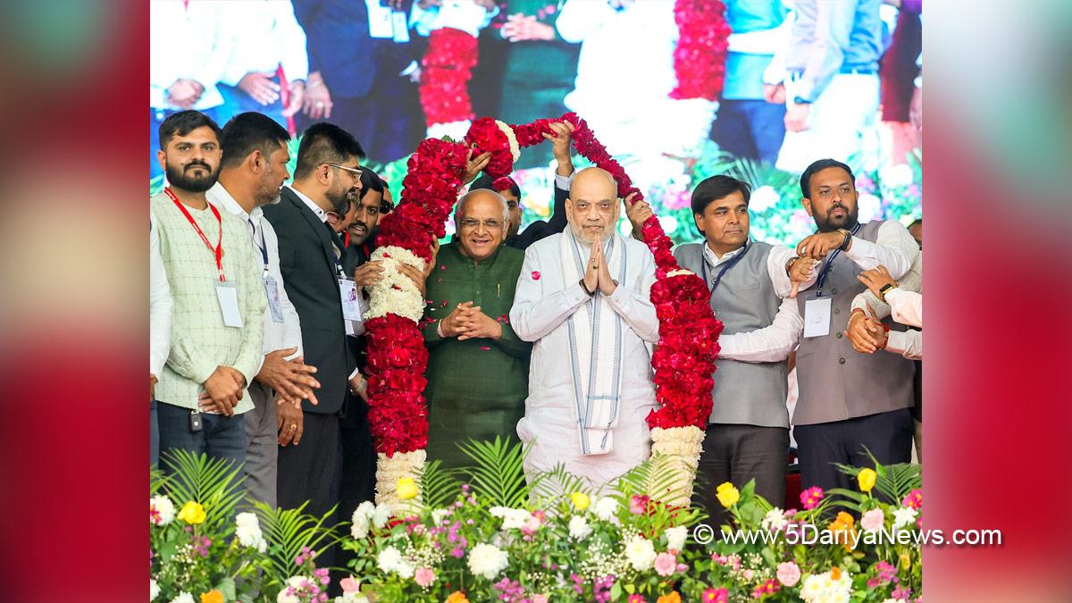Amit Shah, Union Home Minister, BJP, Bharatiya Janata Party, Minister of Cooperation, Bhupendra Patel, Bhupendrabhai Rajnikantbhai Patel, Chief Minister of Gujarat, Yuva Business Maha Sammelan 2025