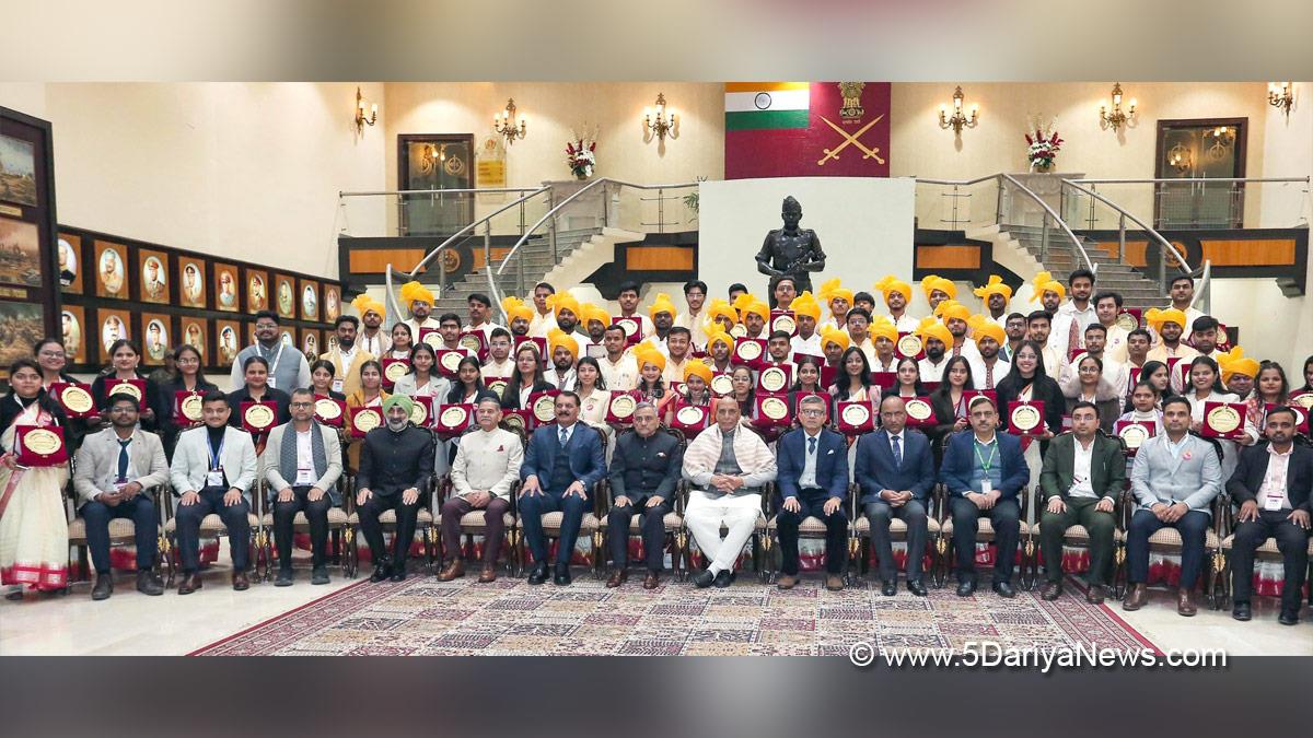 Rajnath Singh, Union Defence Minister, Defence Minister of India, BJP, Bharatiya Janata Party, Military, Indian Army, General Anil Chauhan, Admiral Dinesh K Tripathi, General Upendra Dwivedi, Air Chief Marshal AP Singh, Rajesh Kumar Singh, Viksit Bharat Young Leaders Dialogue 2026