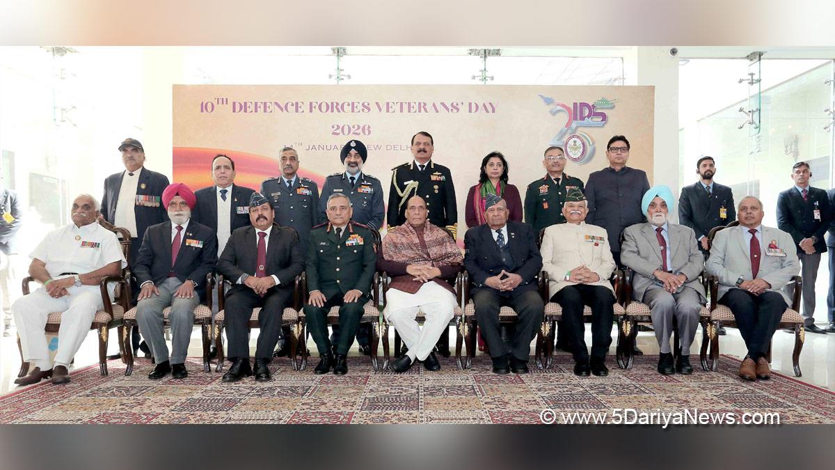Rajnath Singh, Union Defence Minister, Defence Minister of India, BJP, Bharatiya Janata Party, Military, Indian Army, General Anil Chauhan, Admiral Dinesh K Tripathi, Air Chief Marshal AP Singh, Air Marshal Ashutosh Dixit, Lt Gen Pushpendra Singh, 10th Defence Forces Veterans Day