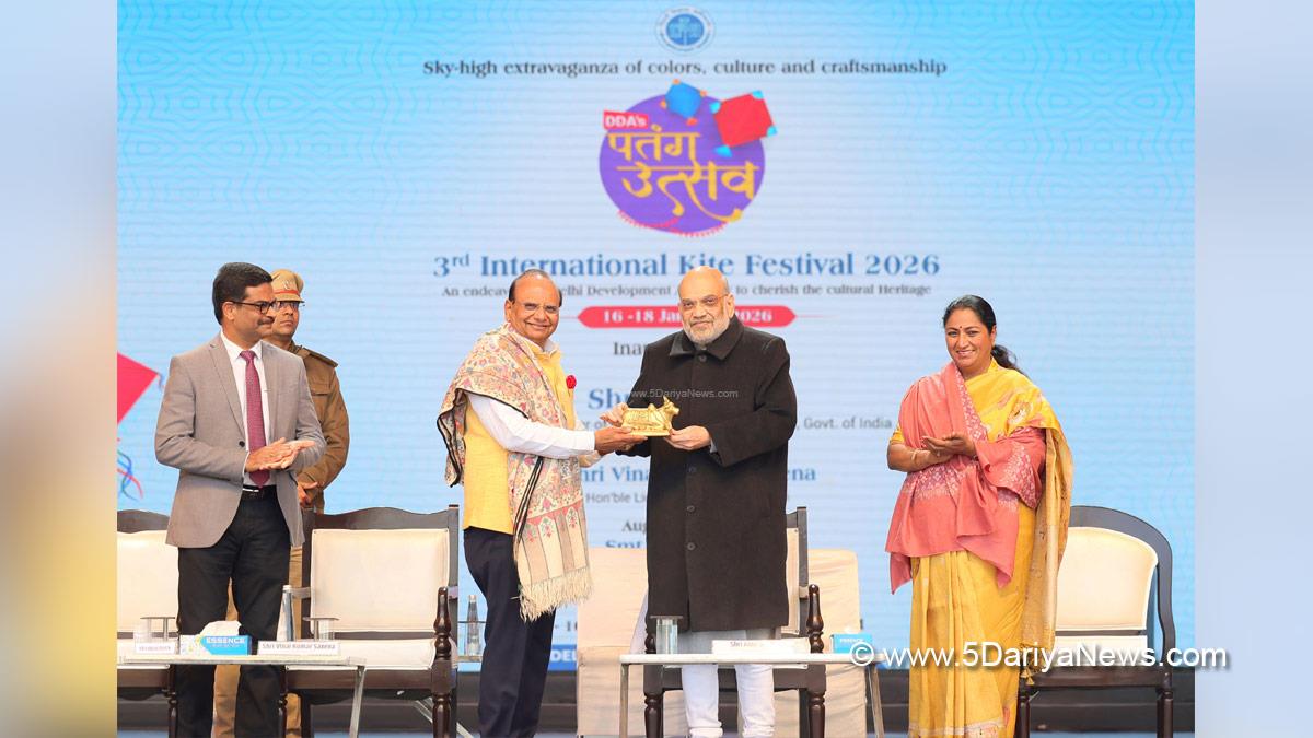 Amit Shah, Union Home Minister, BJP, Bharatiya Janata Party, Minister of Cooperation, Rekha Gupta, Vinai Kumar Saxena, International Kite Festival 2026