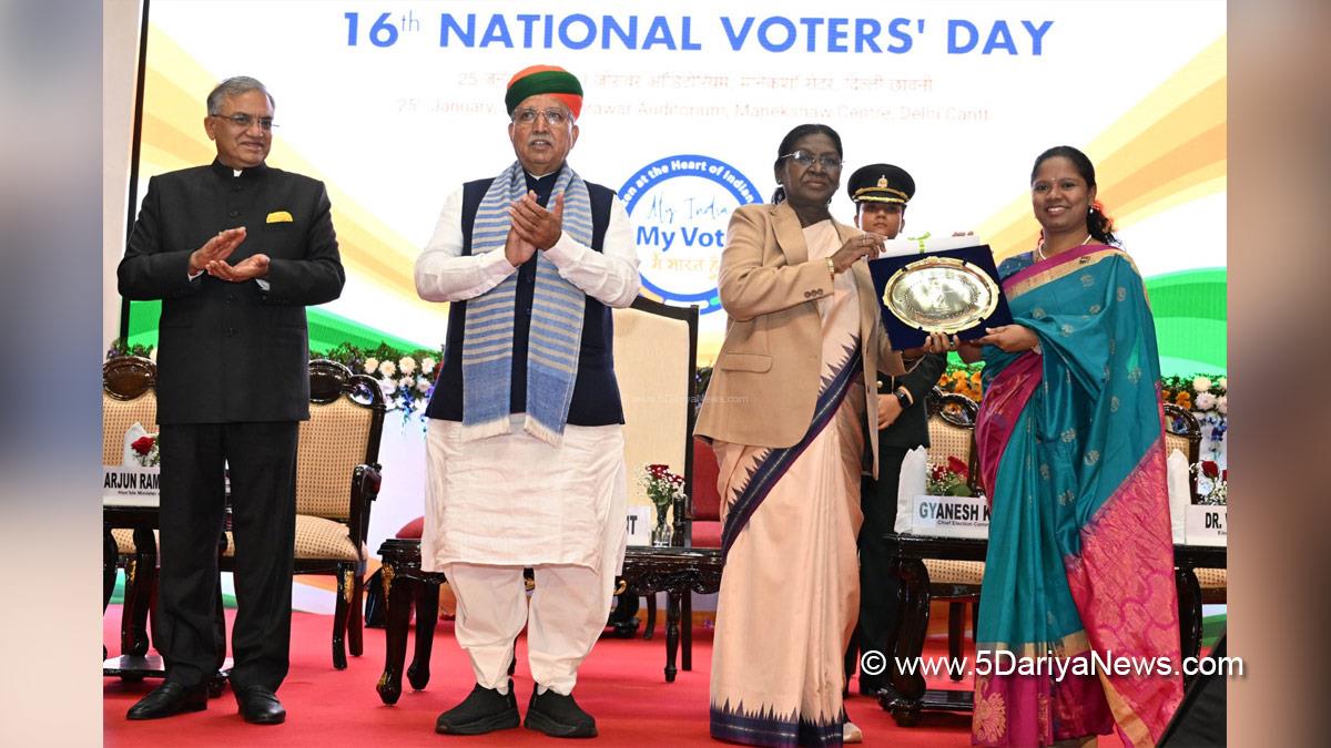 Droupadi Murmu, President of India, President, Indian President, Rashtrapati, Arjun Ram Meghwal, Gyanesh Kumar, National Voters Day, 16th National Voters Day
