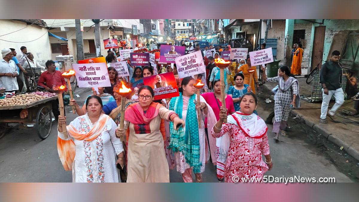 Protest, Suman Amit Sharma, BJP Chandigarh, Mauli Jagran, Jan Aakrosh Mashaal March, Nari Shakti Vandan Adhiniyam