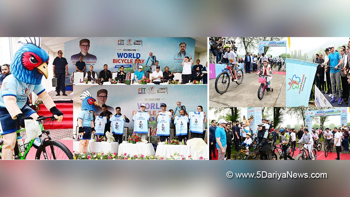 Omar Abdullah, Chief Minister of JK, Jammu and Kashmir National Conference, National Conference, Srinagar, Satish Sharma, Nasir Aslam Wani, Dheeraj Gupta, World Bicycle Day, Royal Springs Golf Course, RSGC