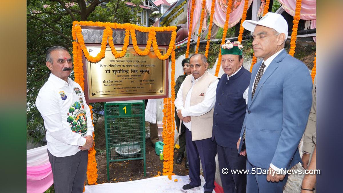 Sukhvinder Singh Sukhu, Thakur Sukhvinder Singh Sukhu, Himachal Congress, Shimla, Chief Minister of Himachal Pradesh, World Environment Day, Tree Plantation Drive, Ek Ped Maa Ke Naam