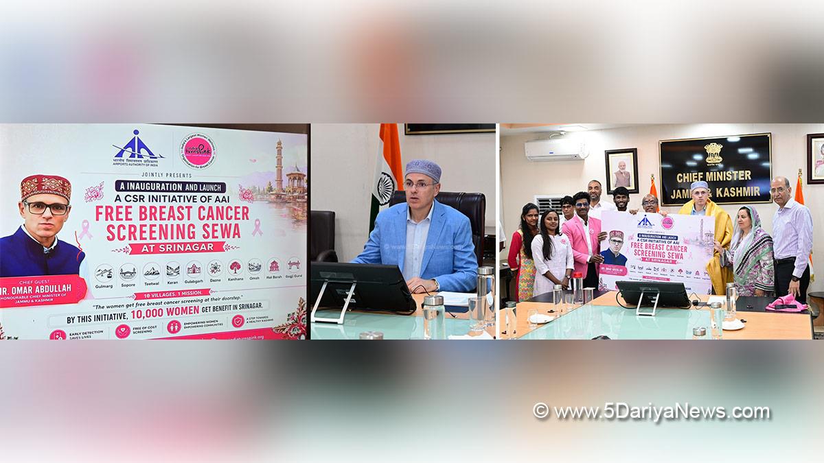 Omar Abdullah, Chief Minister of JK, Jammu and Kashmir National Conference, National Conference, Srinagar, Sakeena Itoo, Sakina Itoo, Nasir Aslam Wani, Free Breast Cancer Screening Seva