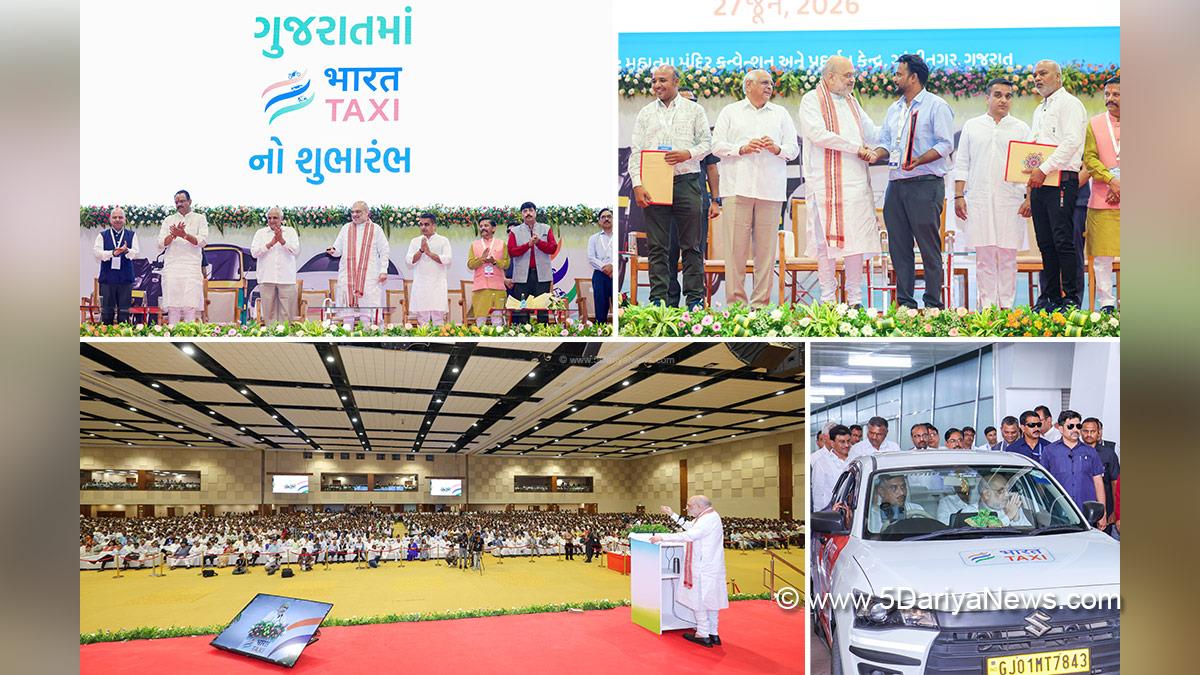 Amit Shah, Union Home Minister, BJP, Bharatiya Janata Party, Minister of Cooperation, Bhupendra Patel, Chief Minister of Gujarat, BJP Gujarat, Harsh Sanghavi, Bharat Taxi, Gujarat