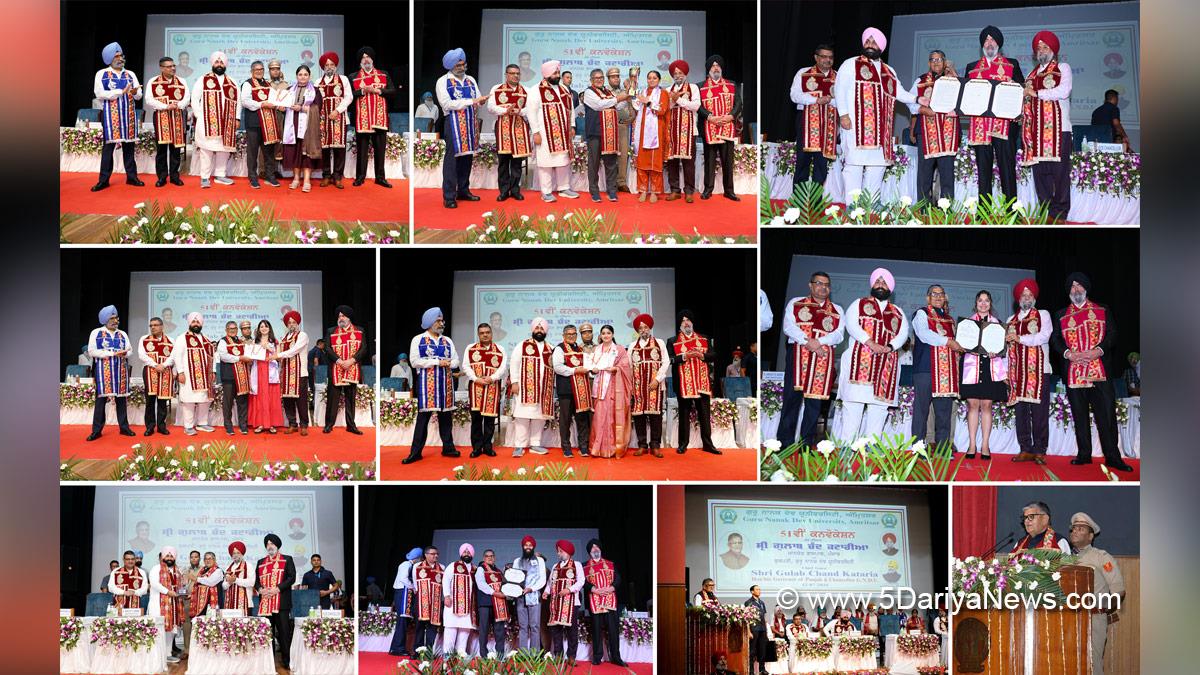 Gulab Chand Kataria, Governor of Punjab, Punjab Governor, Punjab Raj Bhavan, Harjot Singh Bains, Guru Nanak Dev University Amritsar, Guru Nanak Dev University, Prof Karamjeet Singh, GNDU, Amritsar