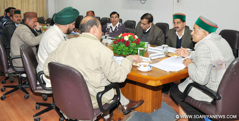Forest Minister, Thakur Singh Bharmauri presiding over a BoD meeting of H P Forest Development Corporation at Shimla, today.