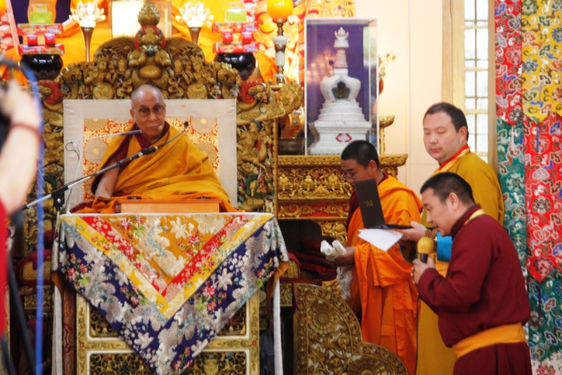 Dalai Lama, during his ongoing discourse for Mongolian devotees in northern Indian town Dharamsala