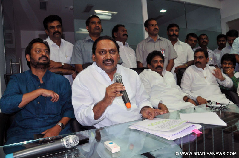 Former chief minister Kiran Kumar Reddy along with his associates announced his decision to form a new party by addressing media at his new office in Madhapur, Hyderabad on March 6, 2014. 