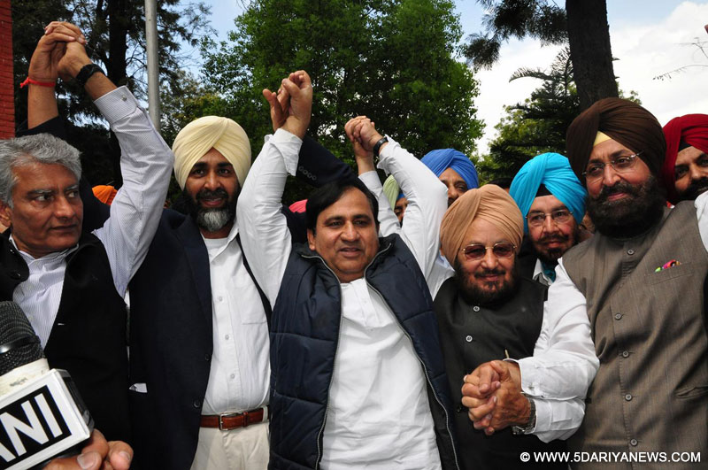 Congress General Secretary Shakeel Ahmad, Punjab Congress Chief Partap Singh Bajwa and others during a press conference to announce alliance between Indian National Congress (INC) and People