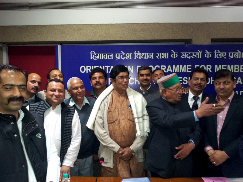 Newly elected MLA s of himachal pradesh alongwith Shri Oscar Fernandes, General secreatary  All India Congress Committee and Himachal Vidhan Sabha Speaker Sh B.B.L Butail during second day of orientation  progaramme in lok sabha complex new delhi today .