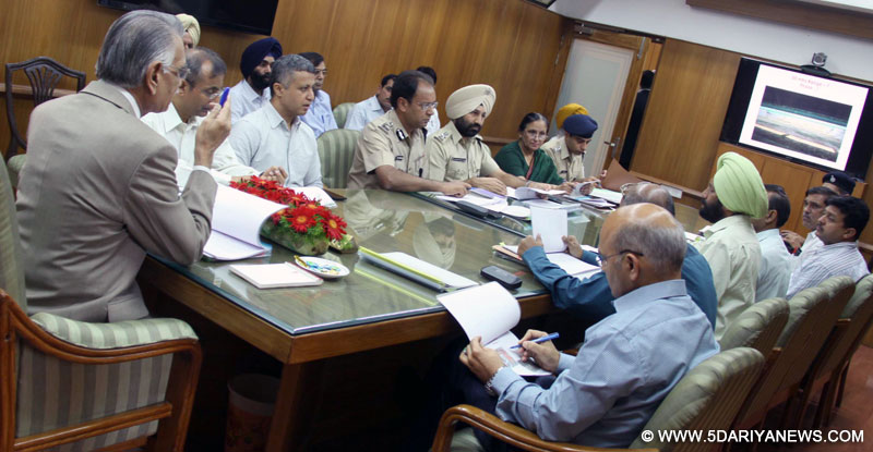 The Punjab Governor And Administrator, Ut Chandigarh, Shivraj V. Patil Reviewing The Pending Projects Of The Shooting Range In A   Meeting At Punjab Raj Bhavan, Chandigarh On 25.06.2014.