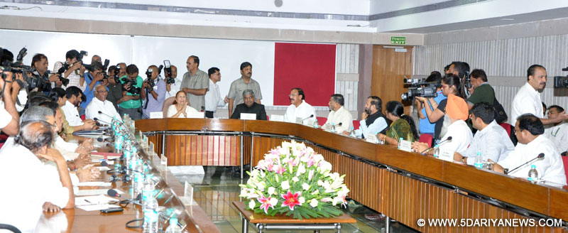 The Speaker, Lok Sabha, Sumitra Mahajan at a meeting with the Leaders of Parties in Lok Sabha, in New Delhi on July 05, 2014.