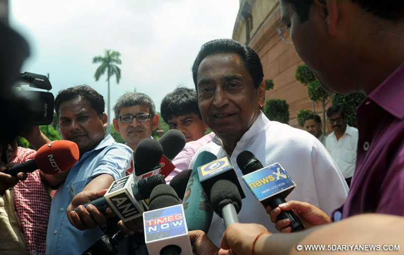 Congress leader and Chhindwara MP Kamal Nath talks to press at the Parliament in New Delhi on August 1, 2014. 