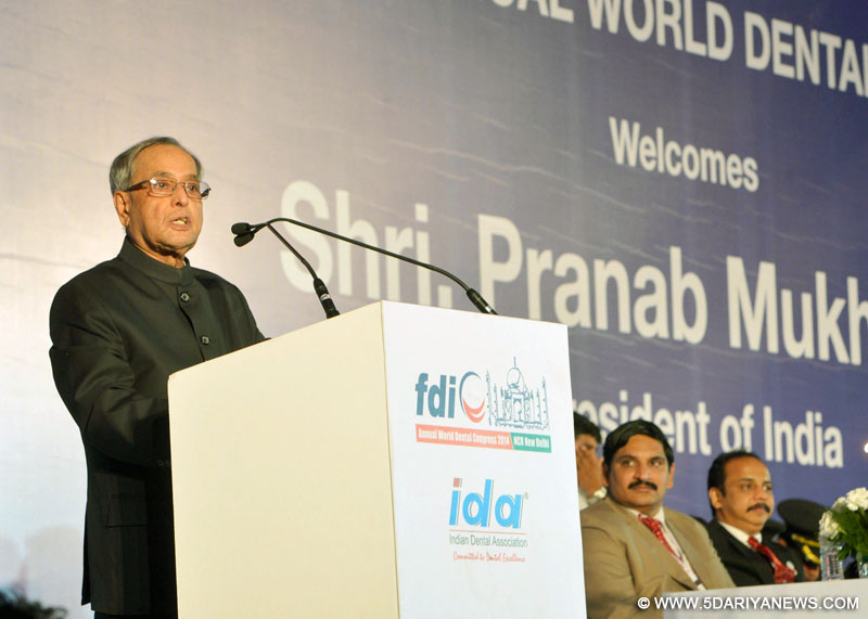 Pranab Mukherjee delivering the inaugural address at the FDI Annual World Dental Congress, hosted by the Indian Dental Association, at Noida, Uttar Pradesh on September 11, 2014.
