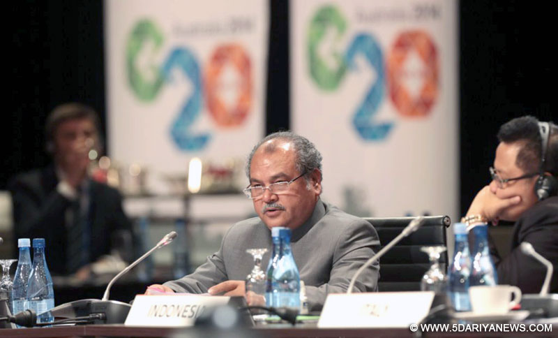 Narendra Singh Tomar addressing at the G-20 Labour and Employment Ministerial Meeting, in Melbourne, Australia on September 11, 2014.