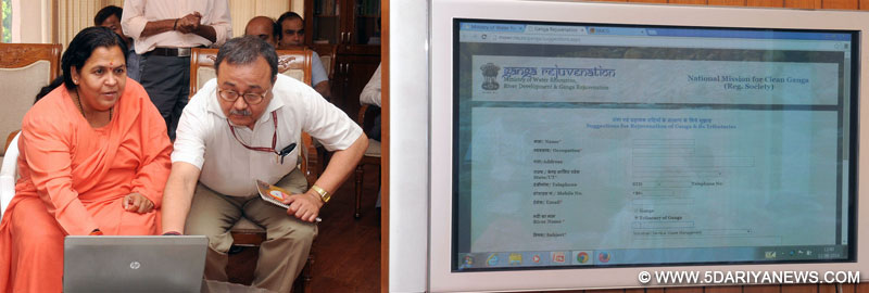 Uma Bharati launching a new Website on Clean Ganga Mission, in New Delhi on September 12, 2014. 