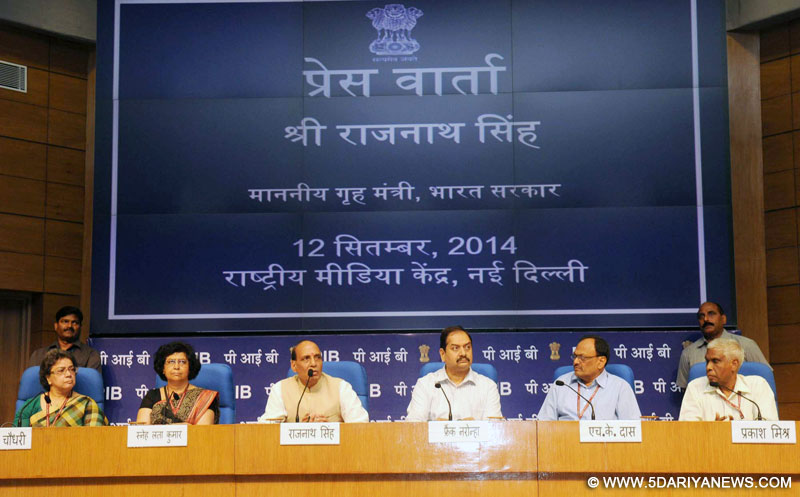  Rajnath Singh addressing a Press Conference on Achievements in the first 100 days, in New Delhi on September 12, 2014. 