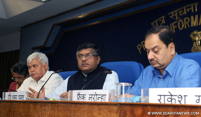  Ravi Shankar Prasad briefing the media on the new initiatives and achievements of the Ministries”, in New Delhi on September 13, 2014. 