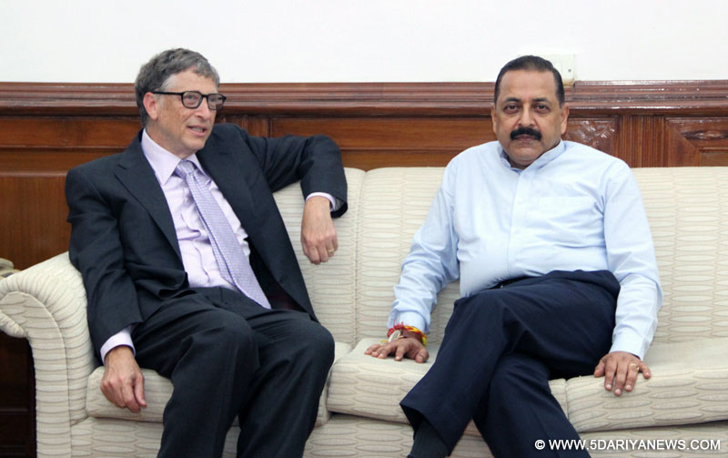 The Co-chair of the Bill & Melinda Gates Foundation, Bill Gates calling on the Minister of State for Science & Technology (I/C), Earth Sciences (I/C), Prime Minister Office, Personnel, Public Grievances & Pensions, Deptt. of Atomic Energy and Deptt. of Space, Dr. Jitendra Singh, in New Delhi on September 19, 2014.
