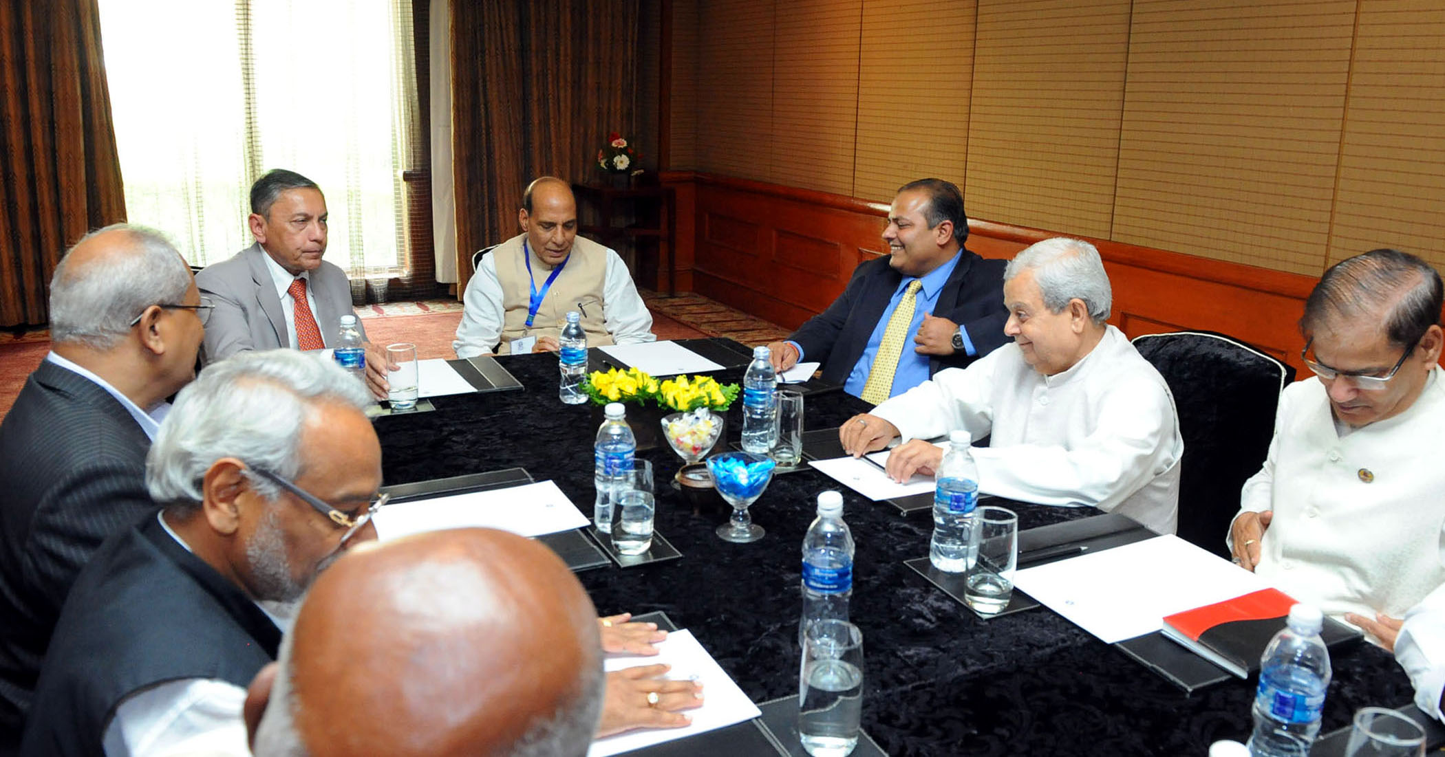 The Union Home Minister, Rajnath Singh meeting the various leaders of Madhesh based political parties, in Kathmandu on September 19, 2014.