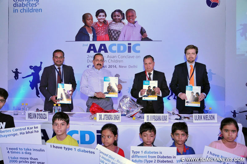 Dr. Jitendra Singh releasing a handbook for diabetic children, at the inauguration of the Afro-Asian Conclave on Diabetes in Children, in New Delhi on October 04, 2014.