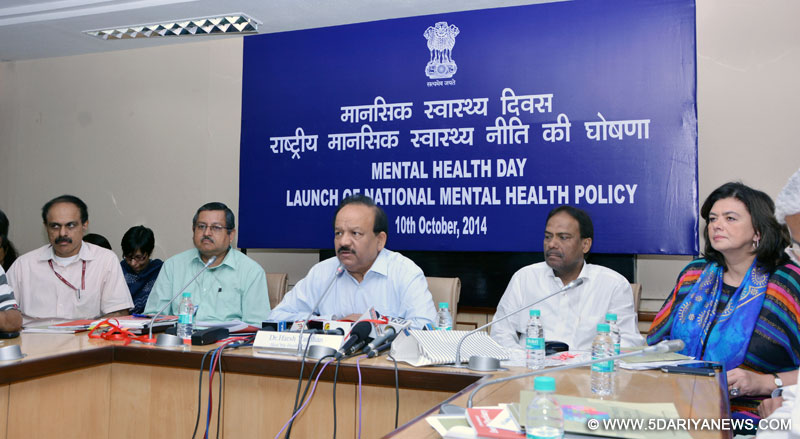 Dr. Harsh Vardhan addressing at the launch of the National Mental Health Policy, in New Delhi on October 10, 2014