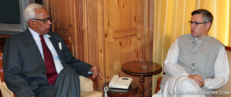 Omar Abdullah, met N.N. Vohra, Governor, here at the Raj Bhavan on Wednesday.