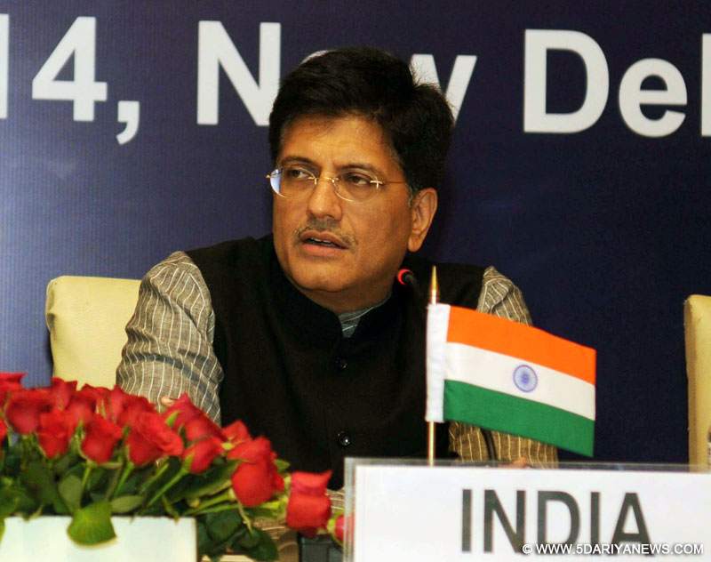 Piyush Goyal addressing at the press conference after the Fifth Meeting of the SAARC Energy Ministers, in New Delhi on October 17, 2014.