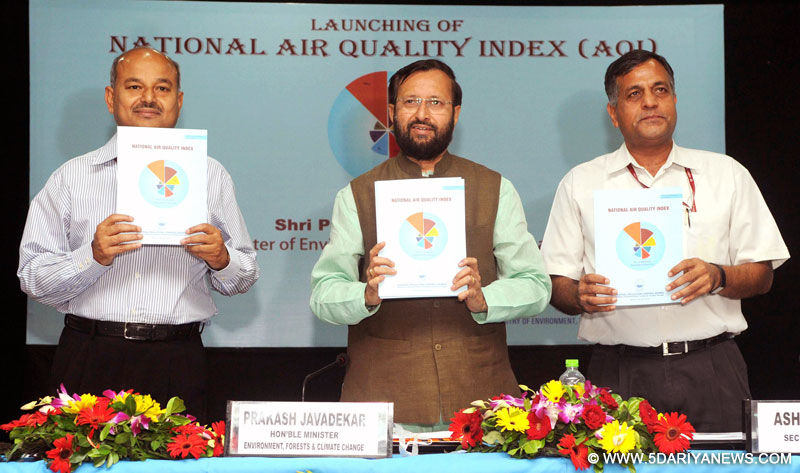 Prakash Javadekar launching the National Air Quality Index, in New Delhi on October 17, 2014