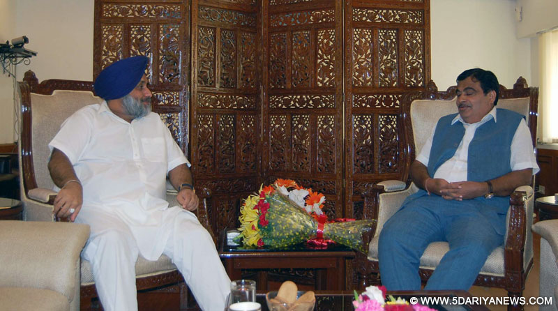 Sukhbir Singh Badal meeting Nitin Gadkari at New Delhi on Saturday 18-10-2014.