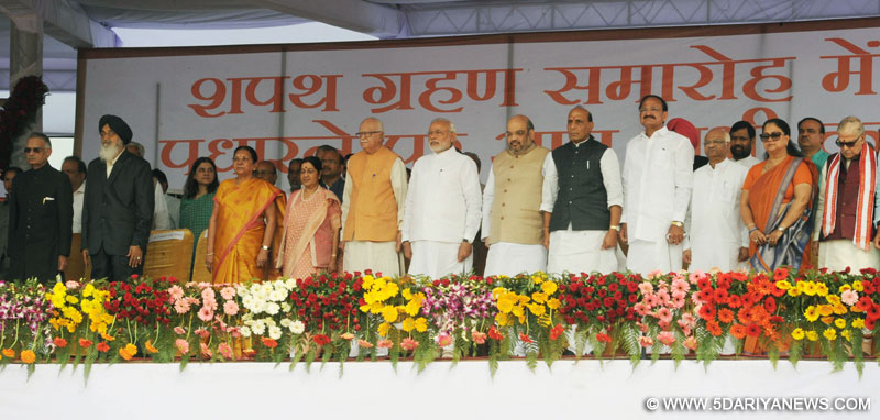 Narendra Modi attending the swearing in ceremony of new Haryana Chief Minister, at Panchkula, Haryana on October 26, 2014.