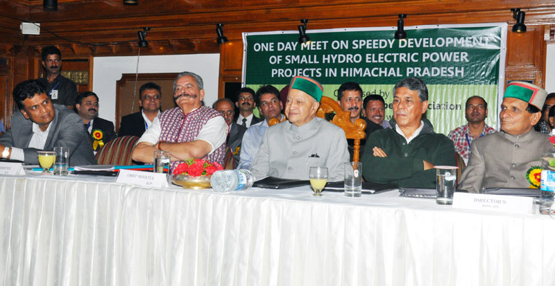 Chief Minister,  Virbhadra Singh presiding over the One Day Meet on Speedy Development of Small Hydro Electric Power Projects in Himachal Pradesh at Shimla today.