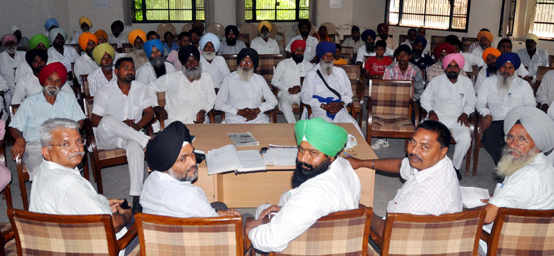 A view of the meeting of the newly formed Dalit Maha Panchyat in progress at Dr. Ambedkar Bhawan at Bathinda on wednesday, Paramjit Singh Kainth newly nominated convener and Kiranjeet Singh Gehri co-convener of the outfit is also seen in the picture.